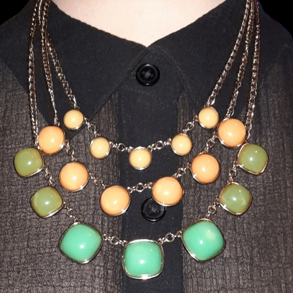 Ann Taylor Loft brand triple strand statement bib necklace adjustable length